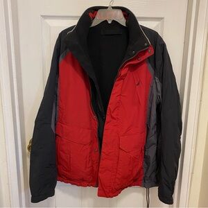 Nautica Men’s Red Black Gray Winter Performance Jacket Reversible XL Zipper